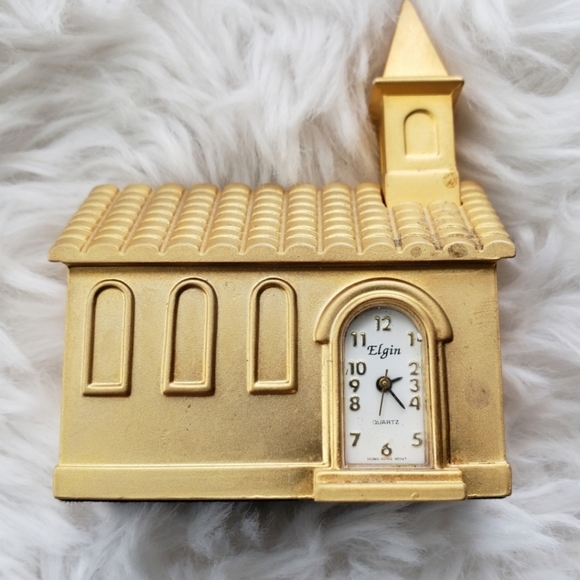 Vintage Elgin cathedral solid brass/gold mini clock - Picture 1 of 5